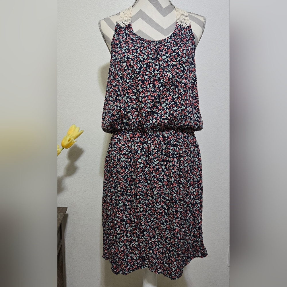 Sky Plus Floral Dress Crochet Racerback and Elastic Waist, Size 3X